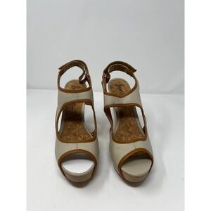 Sam Edelman S-Kendall 47576900 Women's Ecru/Caramel Leather Wedge Sandal US 9.5M
